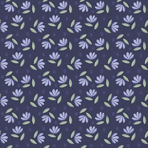 Seamless pattern handdrawn with purple flowers Romantic background Modern wallpaper
