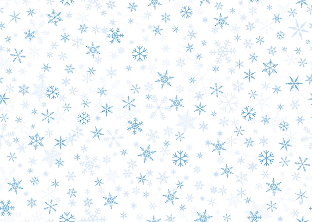 Seamless pattern of blue snowflakes on a white isolated background