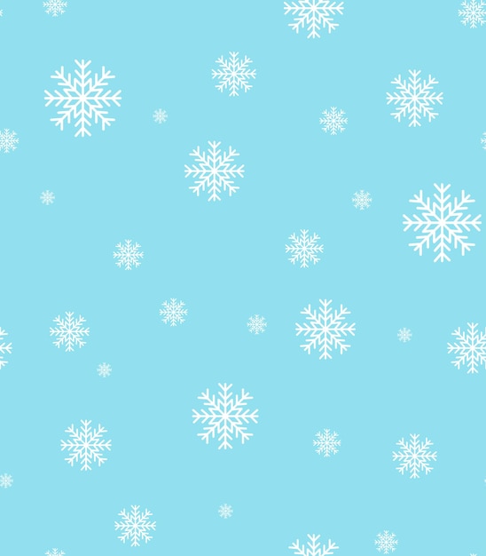 Seamless pattern of snowflakes on a blue background