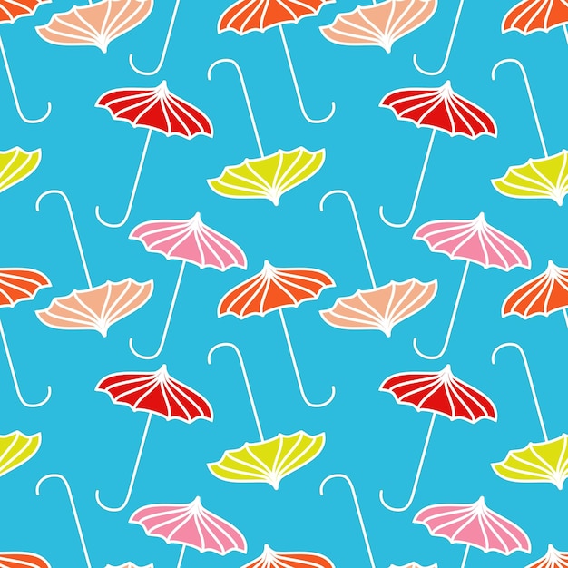 Seamless pattern of umbrellas on white background digital illustration in doodle style