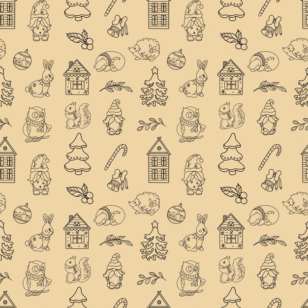 Seamless pattern with black Christmas icons