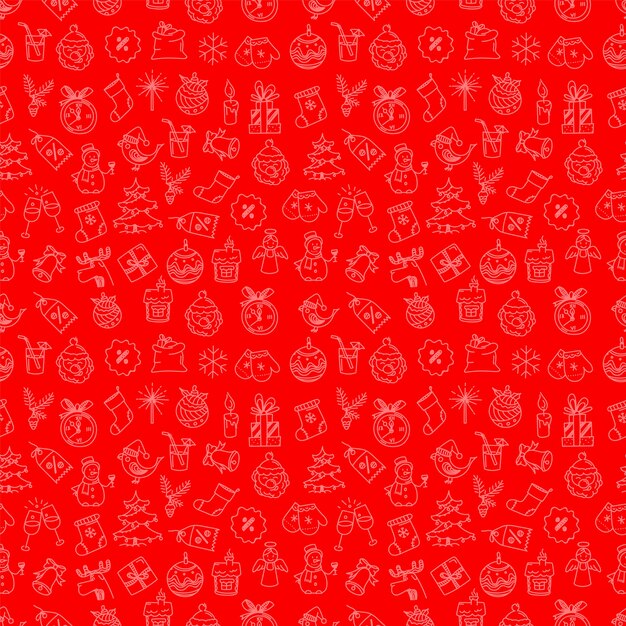 Seamless winter holiday pattern with holiday doodling elements