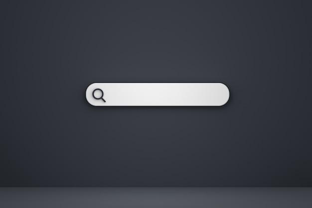search bar and icon search 3d render minimal design on black background