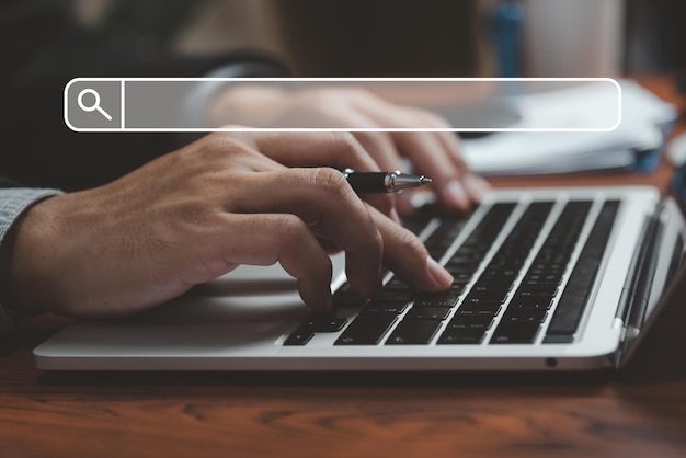 Searching Browsing Technology Search Engine Optimization Internet Data Information Networking Concept man hands are using a computer Search Console with your website