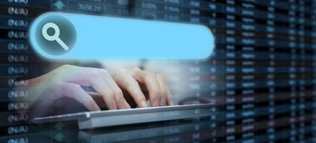 searching internet by type keyboard in job seo search or information online concept                                  person