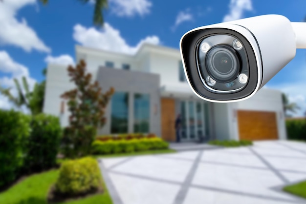Security camera and private house on the background