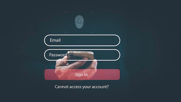 security password login online concept hands typing and entering username and password of social media log in with smartphone to an online bank account data protection from hacker