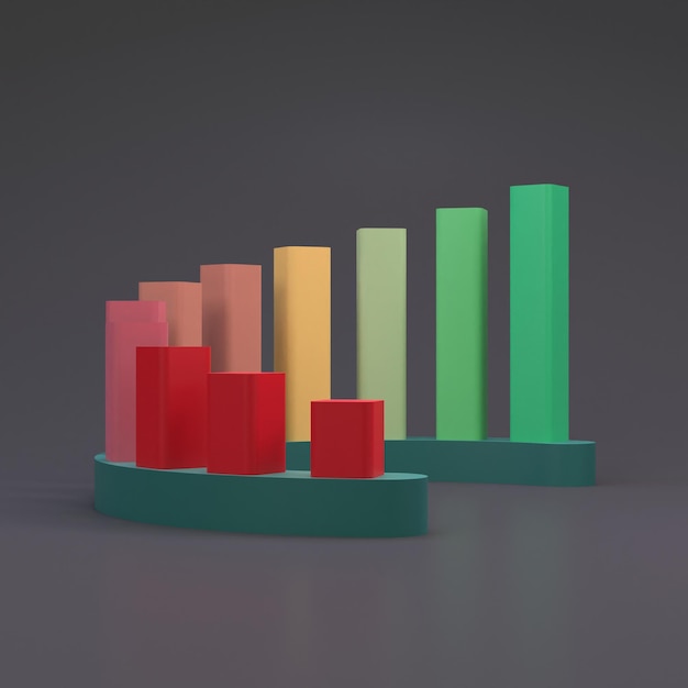 Semicircular growth chart from red to green 3d render