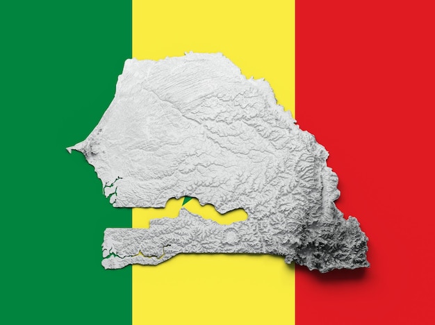 Senegal Map Flag Shaded Relief Color Height Map On Senegal Flag Colors Background 3d Illustration