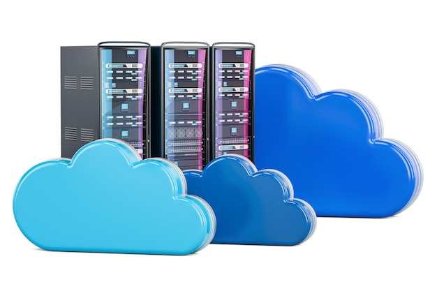 Server Racks with computing clouds Storage concept 3D rendering