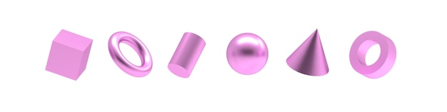 Set of 3d render realistic primitives on white background Isolated geometric shapes