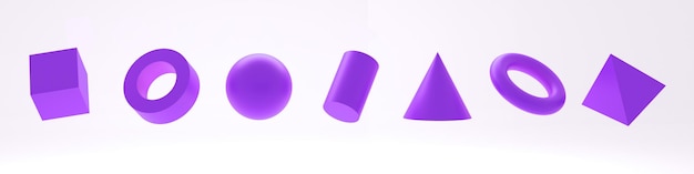 Set of basic shapes 3d render white geometric shapes isolated on white Geometry elements