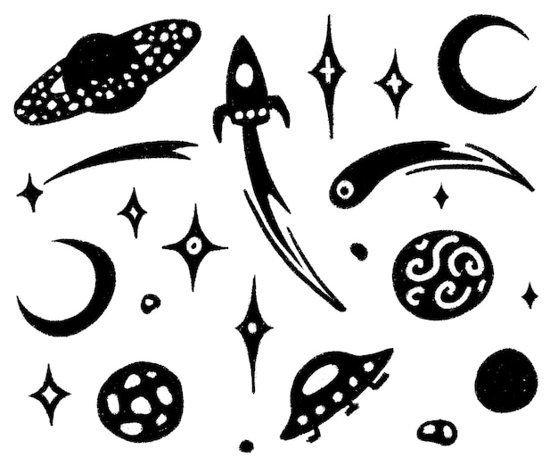 set of cartoon space doodles