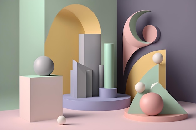 Set of realistic colorful abstract 3D stand or podium Vector rendering geometric forms Minimal wall scene with shadow overlay Generative Ai