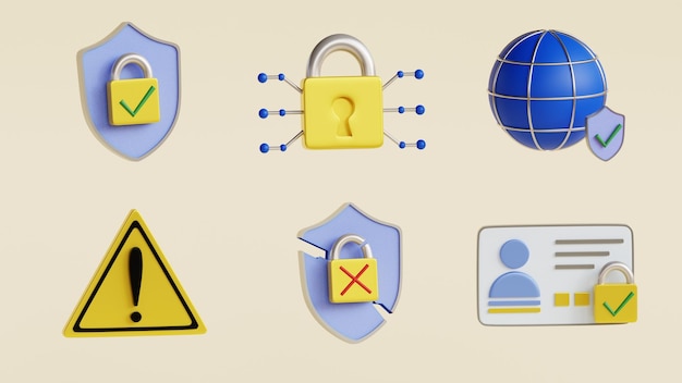 Set of security icon 3d render illustration