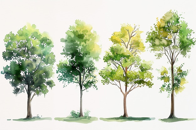 Set of watercolor green trees collection vector illustration