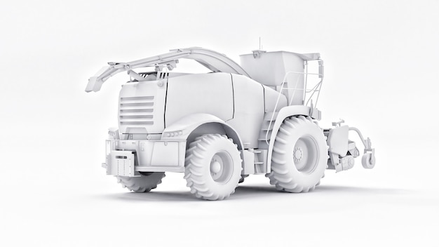 Set white modern harvester on a white background. 3d rendering.