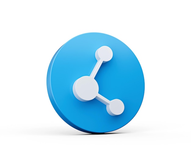 share 3d icon on blue button circle shape isolated on white background 3d illustration