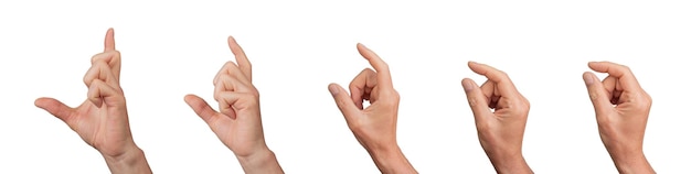 Showing size with hand gesture small to large finger movements measuring Isolated on white
