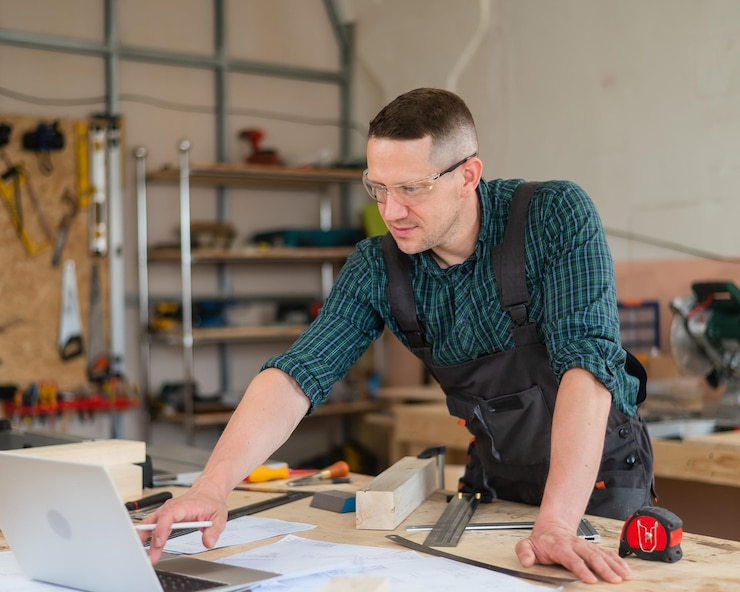 Foto side view of man working at office