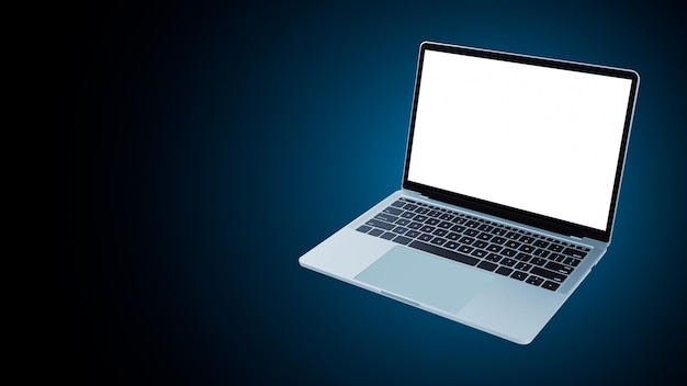Silver laptop with blank white screen Concepts for advertising and graphic assembly work