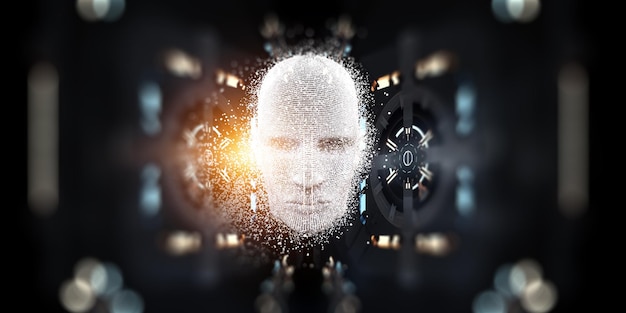 Silverfärgat digitalt huvud, artificiell intelligens-koncept