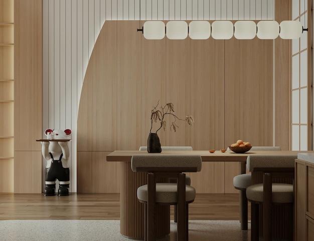 simple led ceiling chandelier and wooden concept using for dining place