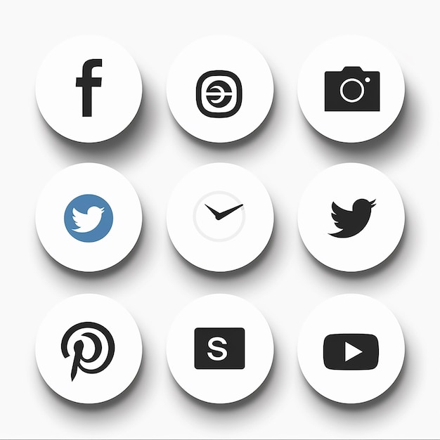 simple sort-hvide ikoner til sociale medier
