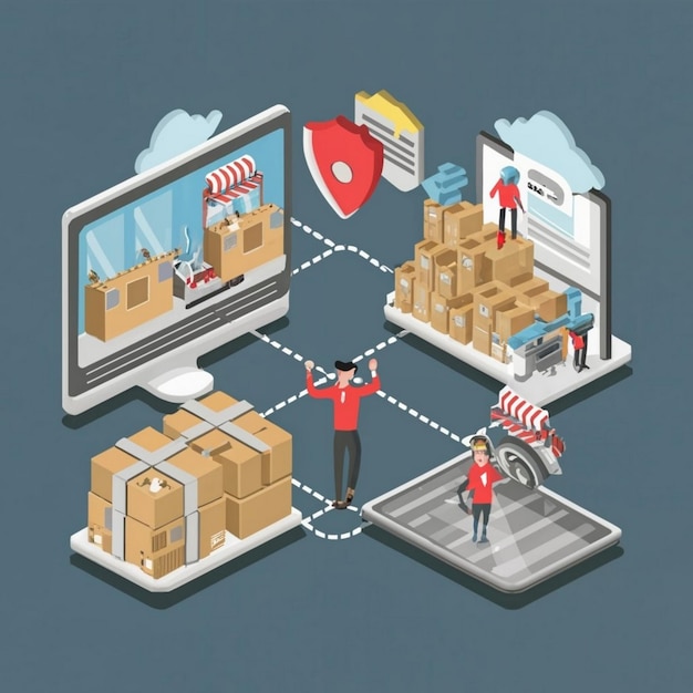 Simuleringskonceptikon for forsyningskæde Logistiknetværk abstrakt idé tynd streg illustration
