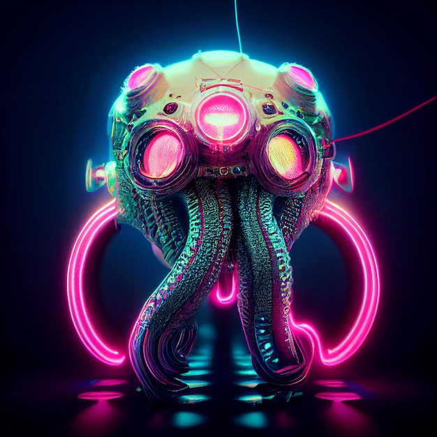 Skræmmende dyrerobotportræt Futuristisk cyborg illustration