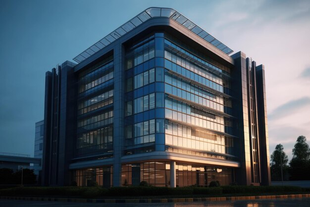 Skyscraper with a modern design and numerous windows reaching towards the sky Generative AI