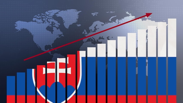 Slovakia flag on bar chart concept with increasing values economic recovery and business improving after crisis and other catastrophe as economy and businesses reopen again