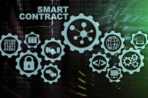 Smart Contract on modern server room background Business Technology