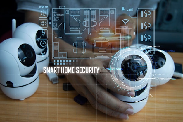 Smart home security concept remote control app use to control and monitor and record