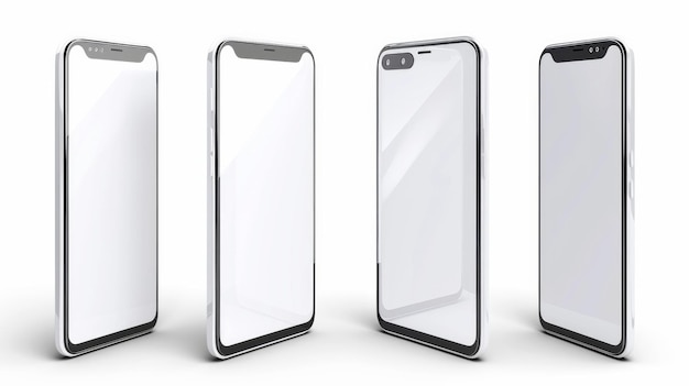 smartphone mockup white screen mobile phone vector Isolated on White Background phone different angl