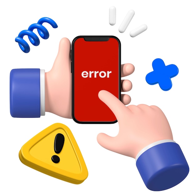 Smartphone system error png 3D hands illustration transparent background