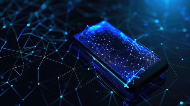 Smartphone With Abstract Blue Network