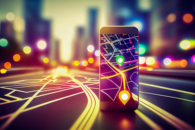 Smartphone with GPS icon and map Online taxi Generative AI Generative AI