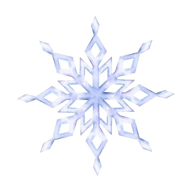 Snowflake Watercolor illustration Holiday traditional decoration symbol of winter and cold weather