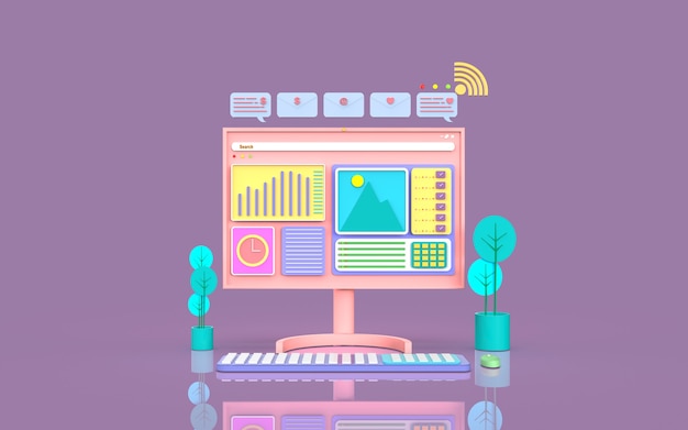 Sociale medier digital marketing koncept illustration sød 3d rendering
