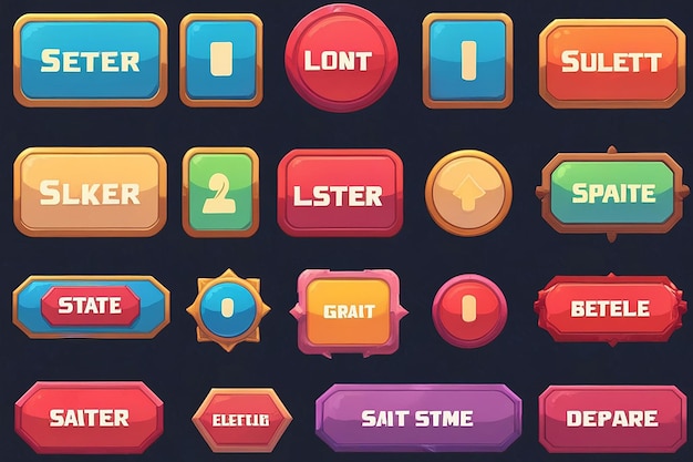 Soft Style Game UI Vector Set Select Level and Level Start Popup Button with Editable Text Effect