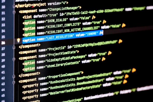 Software developer java programming html web code. Abstract computer script code. Programming code screen of software developer. Software Programming Work Time.