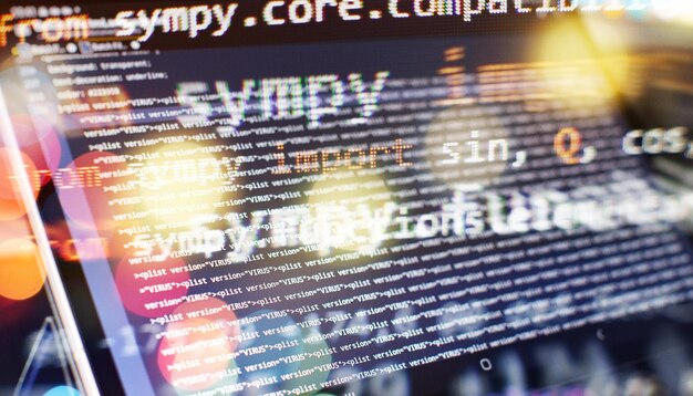 Software developer programming code Abstract computer script code Selective focus