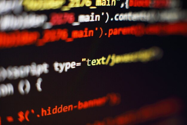 Software developer programming code. Abstract computer script code. Selective focus