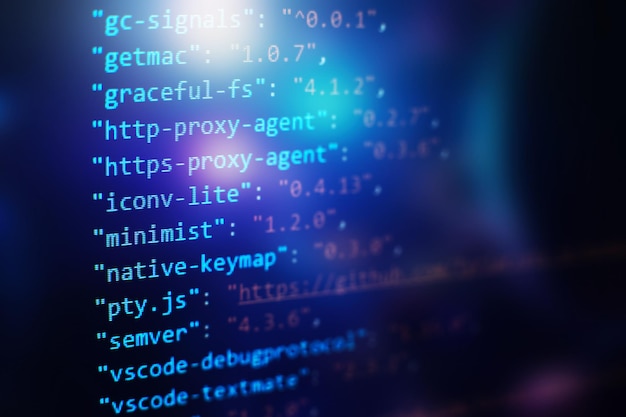 Software developer programming code. Abstract computer script code. Selective focus