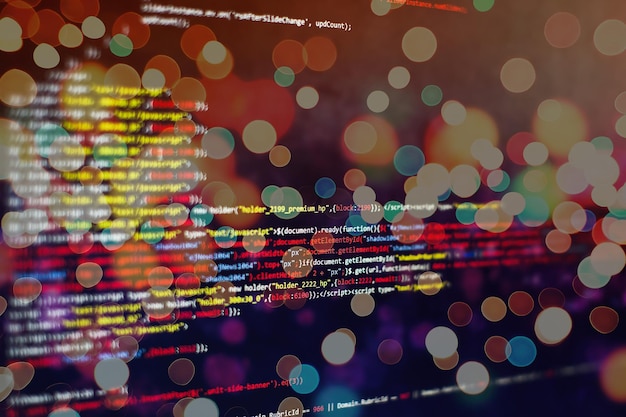 Software developer programming code. Abstract computer script code. Selective focus