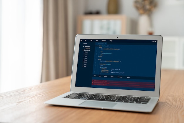 Software development programming on computer screen for modish application and program coding