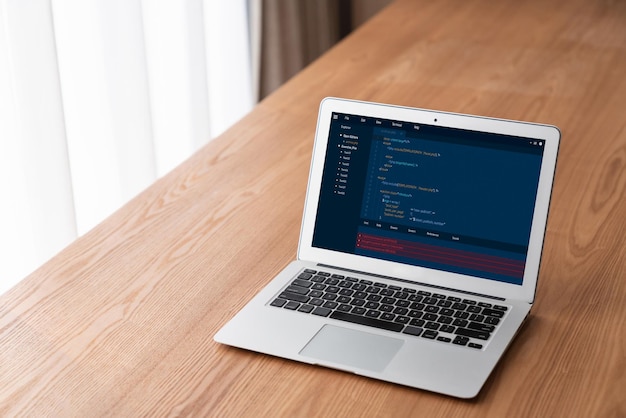 Software development programming on computer screen for modish application and program coding