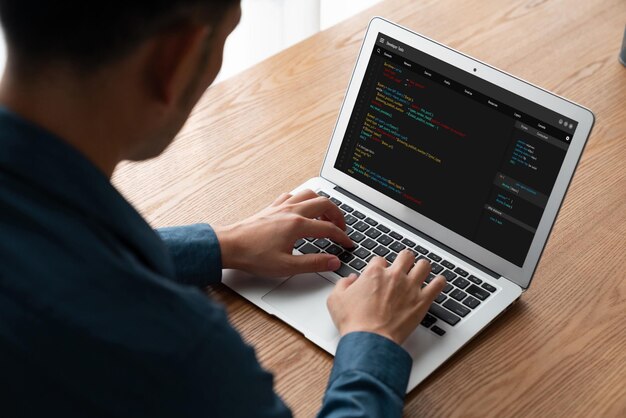 Software development programming on computer screen for modish application and program coding