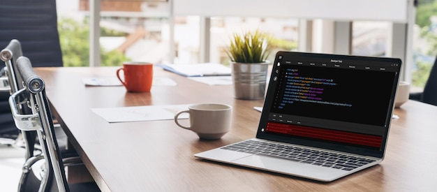 Software development programming on computer screen for modish application and program coding